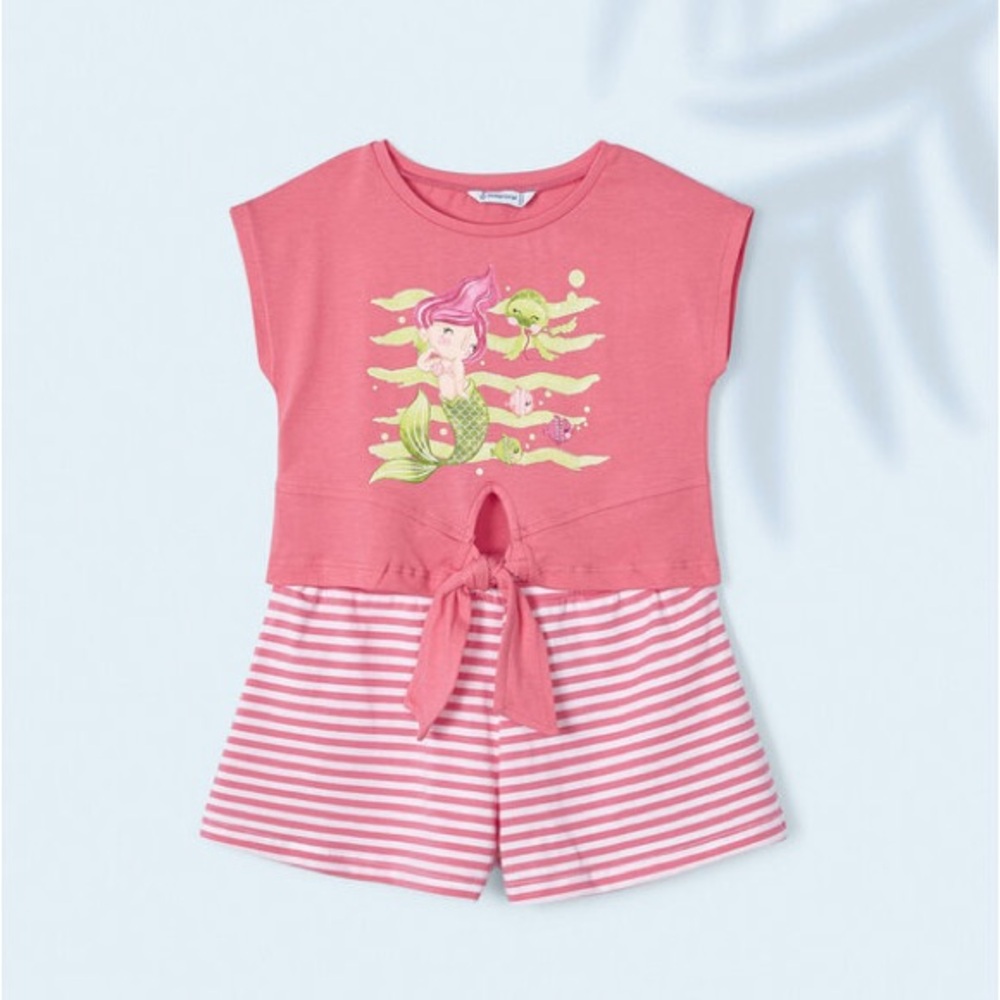 Size 4 Girls Mayoral Coral and Lime Mermaid Pajama Set